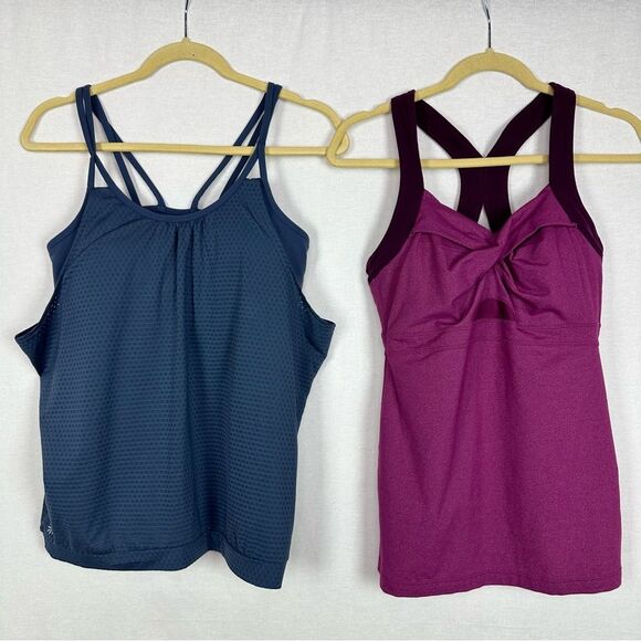 Two Athleta Sports Tanks Medium Built‎ in Bra Purple Blue - Picture 1 of 10
